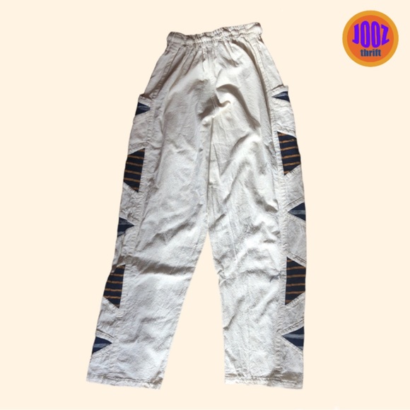 Baggy pants beige tan for summer, blue, orange, high rise, large fit size S or M - Picture 2 of 6